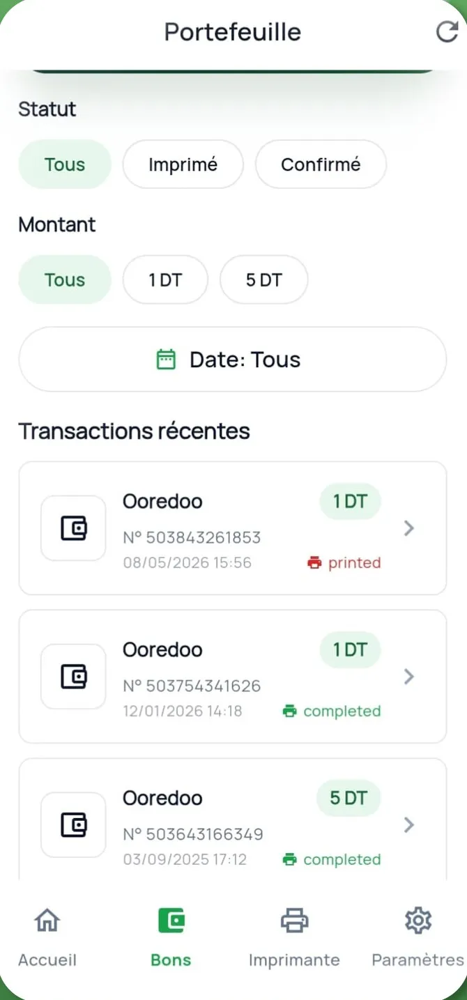 Historique des tickets vendus