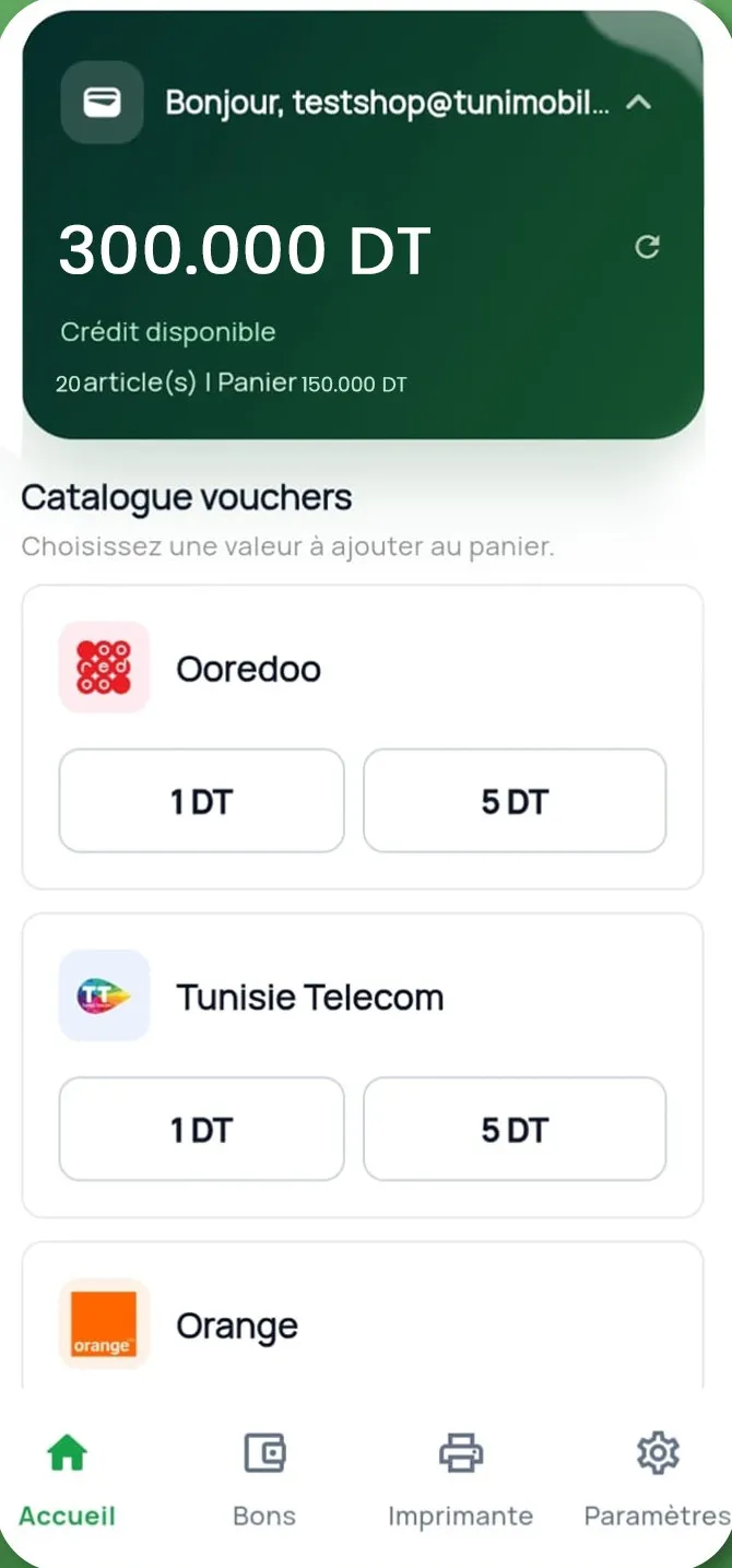 Accueil : solde disponible et catalogue des tickets